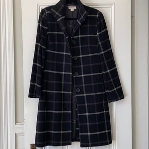 Long Plaid Wool-Blend Coat, Women’s M